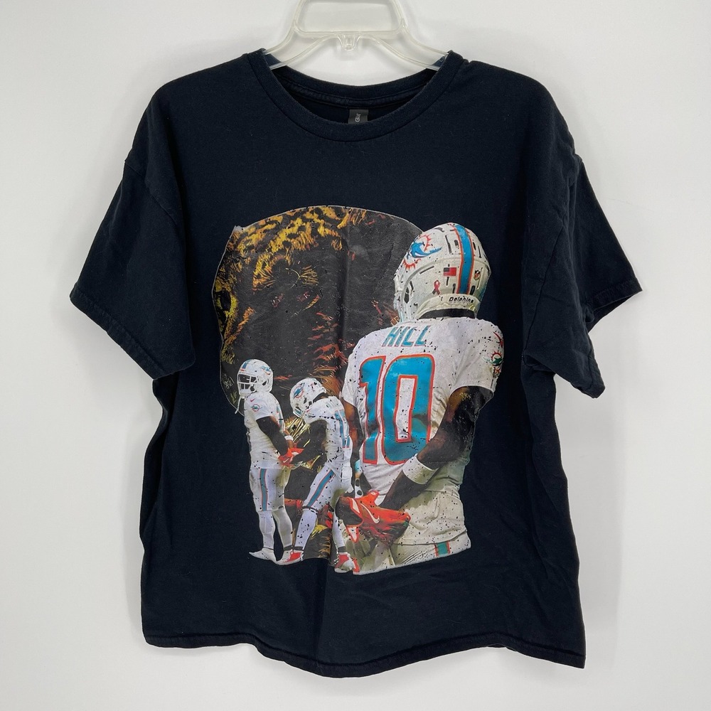 Gildan Men's Black Tyreek Hill Miami Dolphins Cheetah Graphic T-Shirt Size XL